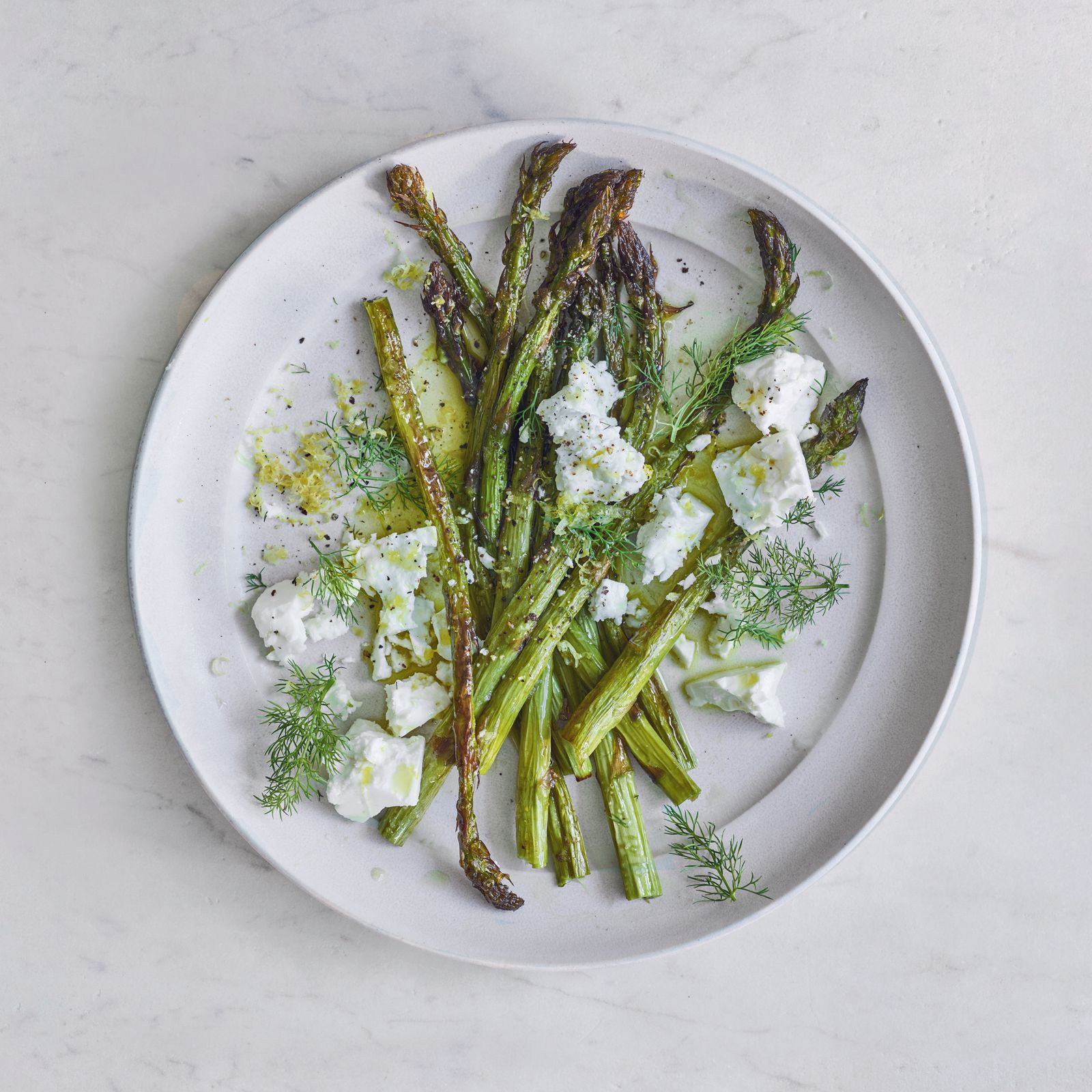 A recipe for asparagus with feta, lemon and dill