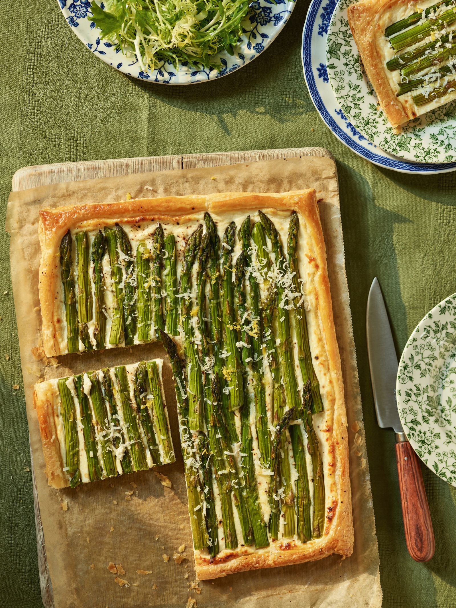 Image may contain Plate Blade Knife Weapon Food Food Presentation Bread Asparagus Plant Produce and Vegetable