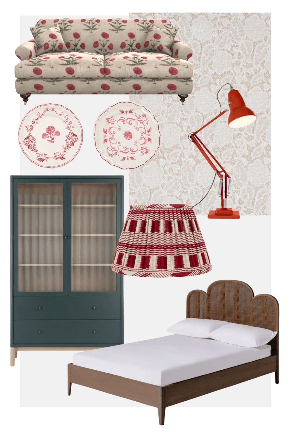 Image may contain Lamp Furniture Bed Couch Table Lamp Plate and Cabinet